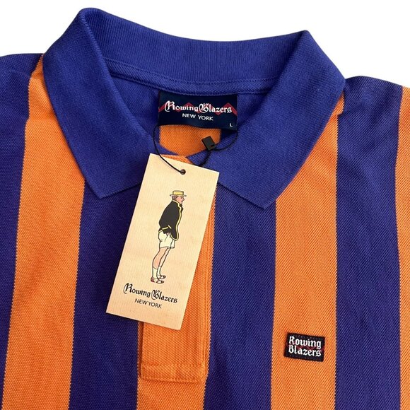 Rowing Blazers Mens Pique Striped Polo Orange Purple Size L NWT Preppy Eclectic - Picture 5 of 12